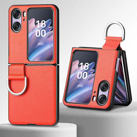 Funda Bumper Lujo Cuero y Plastico Mate Carcasa SD8 para Oppo Find N2 Flip 5G Naranja