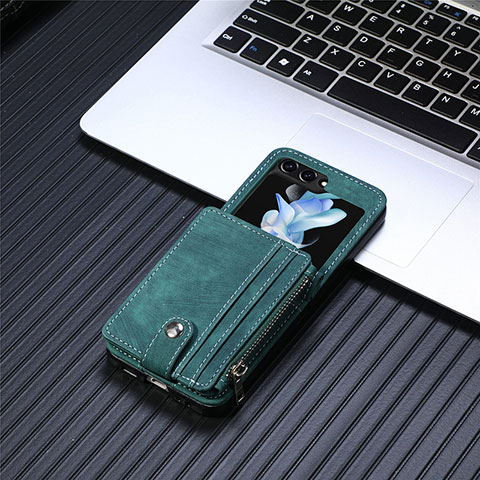 Funda Bumper Lujo Cuero y Plastico Mate Carcasa SD8 para Samsung Galaxy Z Flip5 5G Verde