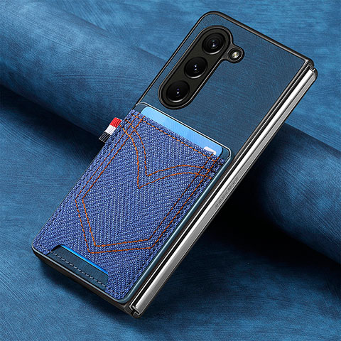 Funda Bumper Lujo Cuero y Plastico Mate Carcasa SD8 para Samsung Galaxy Z Fold5 5G Azul