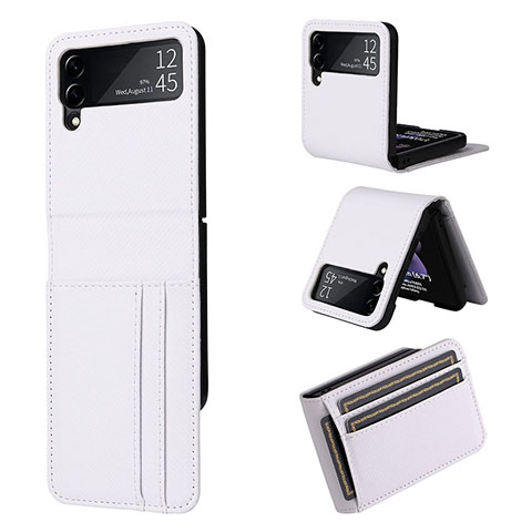 Funda Bumper Lujo Cuero y Plastico Mate Carcasa T01 para Samsung Galaxy Z Flip4 5G Blanco