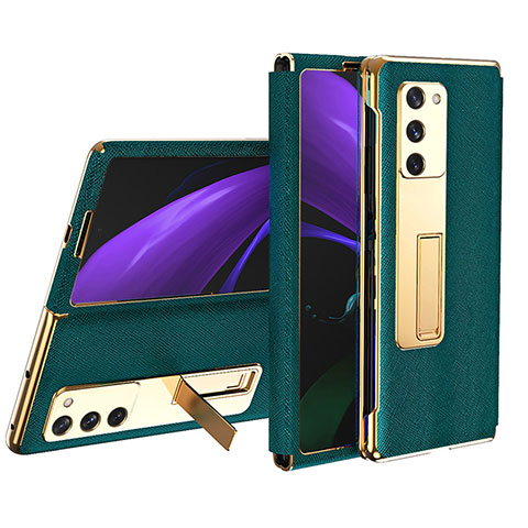 Funda Bumper Lujo Cuero y Plastico Mate Carcasa T02 para Samsung Galaxy Z Fold2 5G Verde