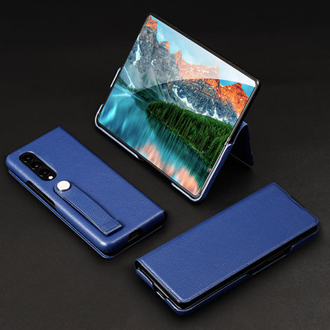 Funda Bumper Lujo Cuero y Plastico Mate Carcasa T02 para Samsung Galaxy Z Fold4 5G Azul