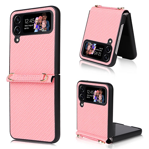 Funda Bumper Lujo Cuero y Plastico Mate Carcasa T07 para Samsung Galaxy Z Flip4 5G Oro Rosa