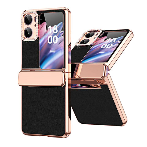 Funda Bumper Lujo Cuero y Plastico Mate Carcasa WZ1 para Oppo Find N2 Flip 5G Negro