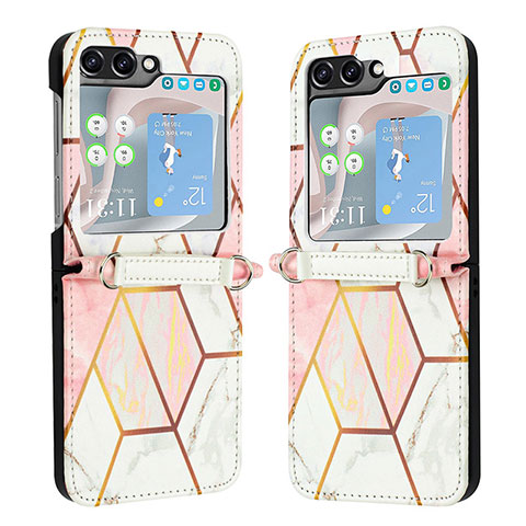 Funda Bumper Lujo Cuero y Plastico Mate Carcasa YB1 para Samsung Galaxy Z Flip5 5G Blanco