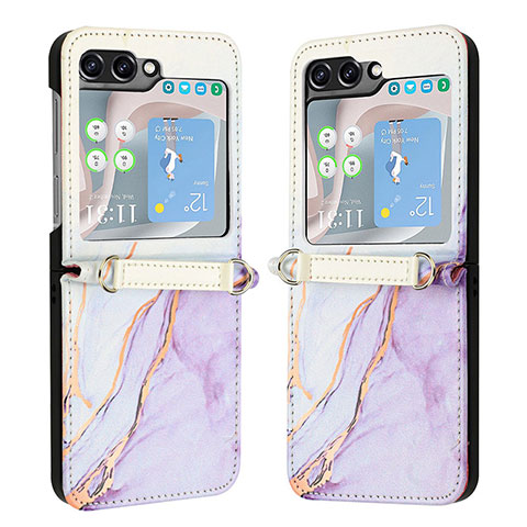 Funda Bumper Lujo Cuero y Plastico Mate Carcasa YB1 para Samsung Galaxy Z Flip5 5G Purpura Claro