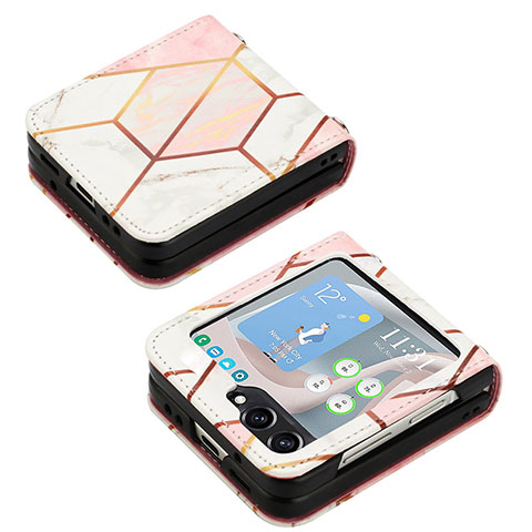 Funda Bumper Lujo Cuero y Plastico Mate Carcasa YB2 para Samsung Galaxy Z Flip5 5G Blanco