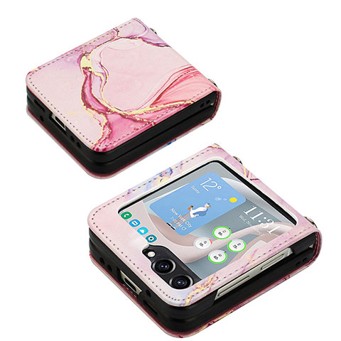 Funda Bumper Lujo Cuero y Plastico Mate Carcasa YB2 para Samsung Galaxy Z Flip5 5G Rosa