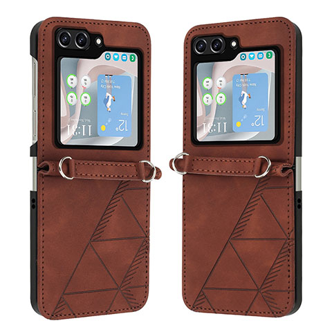 Funda Bumper Lujo Cuero y Plastico Mate Carcasa YB4 para Samsung Galaxy Z Flip5 5G Marron