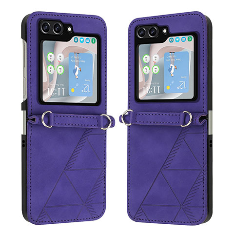 Funda Bumper Lujo Cuero y Plastico Mate Carcasa YB4 para Samsung Galaxy Z Flip5 5G Morado