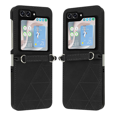 Funda Bumper Lujo Cuero y Plastico Mate Carcasa YB4 para Samsung Galaxy Z Flip5 5G Negro