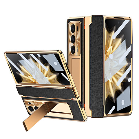 Funda Bumper Lujo Cuero y Plastico Mate Carcasa ZL1 para Huawei Honor Magic V2 5G Oro y Negro