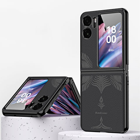 Funda Bumper Lujo Cuero y Plastico Mate Carcasa ZL1 para Oppo Find N2 Flip 5G Negro