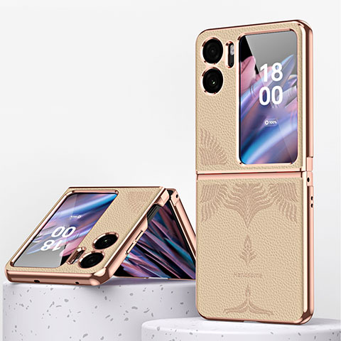 Funda Bumper Lujo Cuero y Plastico Mate Carcasa ZL1 para Oppo Find N2 Flip 5G Oro