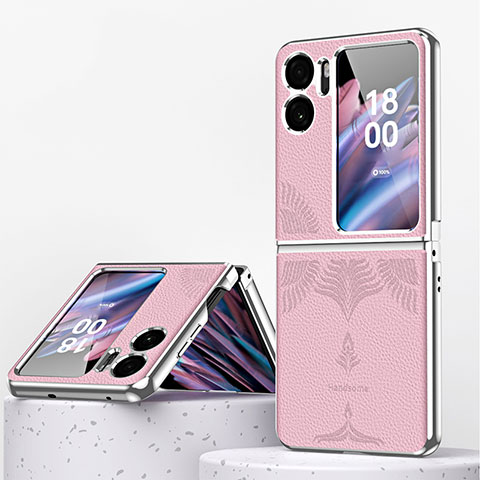 Funda Bumper Lujo Cuero y Plastico Mate Carcasa ZL1 para Oppo Find N2 Flip 5G Oro Rosa