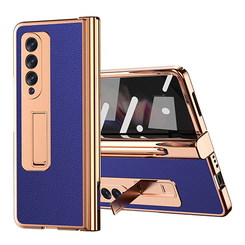 Funda Bumper Lujo Cuero y Plastico Mate Carcasa ZL1 para Samsung Galaxy Z Fold4 5G Azul