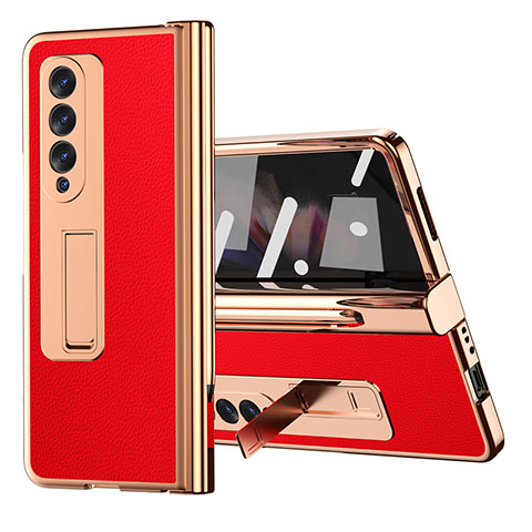 Funda Bumper Lujo Cuero y Plastico Mate Carcasa ZL1 para Samsung Galaxy Z Fold4 5G Rojo