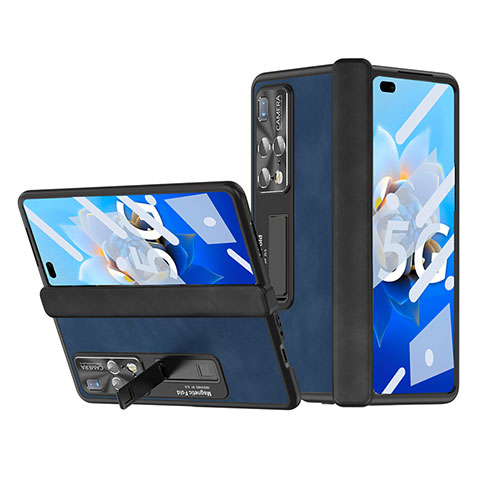 Funda Bumper Lujo Cuero y Plastico Mate Carcasa ZL12 para Huawei Mate X2 Azul