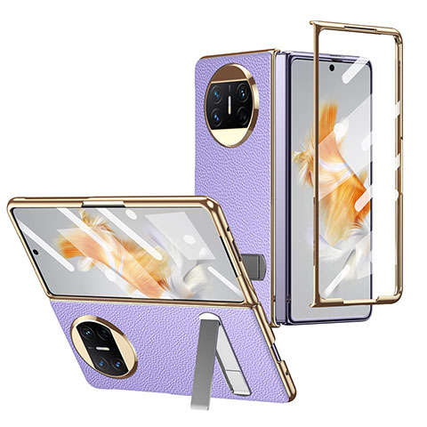 Funda Bumper Lujo Cuero y Plastico Mate Carcasa ZL2 para Huawei Mate X5 Morado