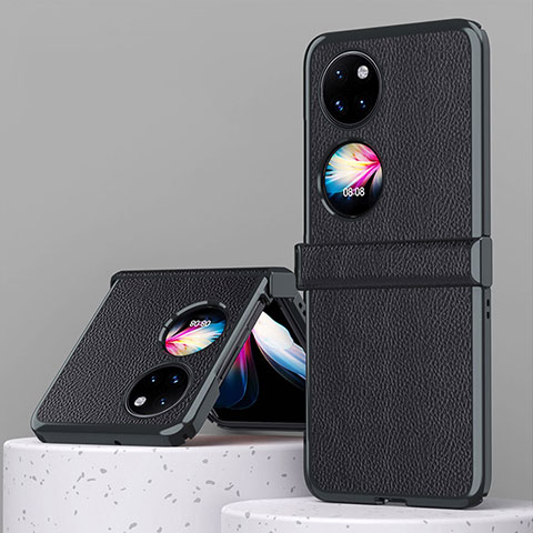 Funda Bumper Lujo Cuero y Plastico Mate Carcasa ZL2 para Huawei P50 Pocket Negro