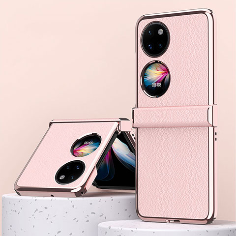 Funda Bumper Lujo Cuero y Plastico Mate Carcasa ZL2 para Huawei P60 Pocket Oro Rosa