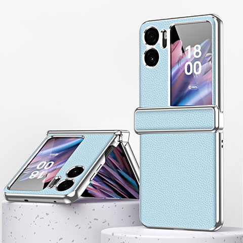 Funda Bumper Lujo Cuero y Plastico Mate Carcasa ZL2 para Oppo Find N2 Flip 5G Azul Claro