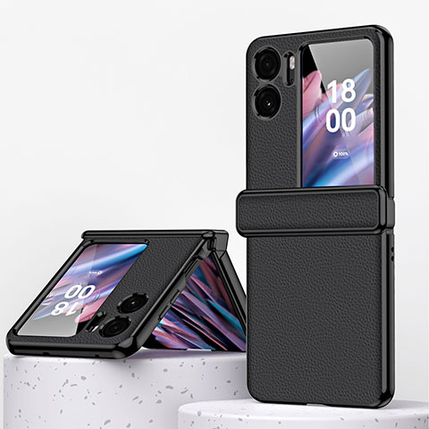 Funda Bumper Lujo Cuero y Plastico Mate Carcasa ZL2 para Oppo Find N2 Flip 5G Negro