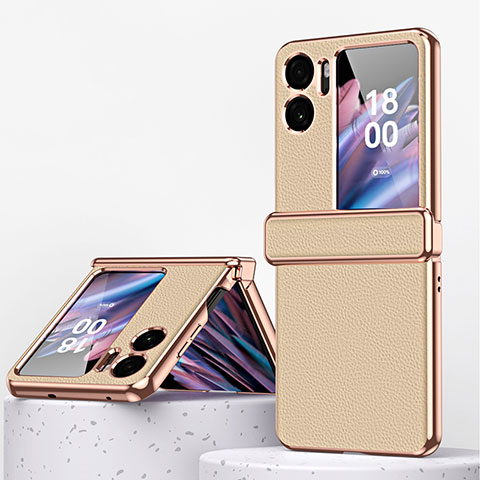 Funda Bumper Lujo Cuero y Plastico Mate Carcasa ZL2 para Oppo Find N2 Flip 5G Oro