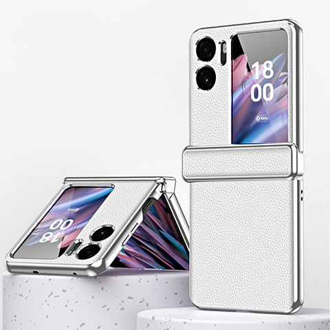 Funda Bumper Lujo Cuero y Plastico Mate Carcasa ZL2 para Oppo Find N2 Flip 5G Plata