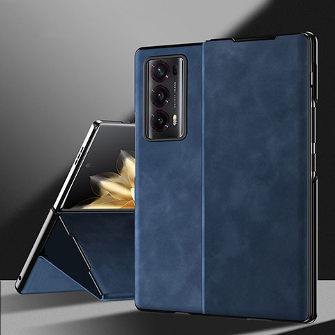 Funda Bumper Lujo Cuero y Plastico Mate Carcasa ZL3 para Huawei Honor Magic V2 Ultimate 5G Azul