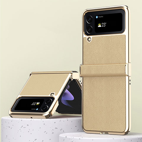 Funda Bumper Lujo Cuero y Plastico Mate Carcasa ZL3 para Samsung Galaxy Z Flip4 5G Oro