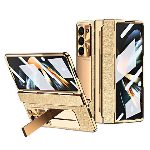 Funda Bumper Lujo Cuero y Plastico Mate Carcasa ZL3 para Samsung Galaxy Z Fold5 5G Oro