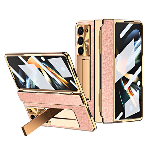 Funda Bumper Lujo Cuero y Plastico Mate Carcasa ZL3 para Samsung Galaxy Z Fold5 5G Oro Rosa