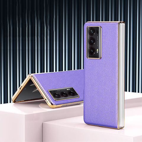 Funda Bumper Lujo Cuero y Plastico Mate Carcasa ZL4 para Huawei Honor Magic V2 5G Morado