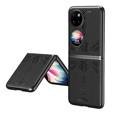 Funda Bumper Lujo Cuero y Plastico Mate Carcasa ZL4 para Huawei P50 Pocket Negro