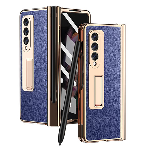 Funda Bumper Lujo Cuero y Plastico Mate Carcasa ZL4 para Samsung Galaxy Z Fold3 5G Azul