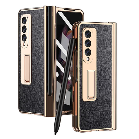 Funda Bumper Lujo Cuero y Plastico Mate Carcasa ZL4 para Samsung Galaxy Z Fold3 5G Negro