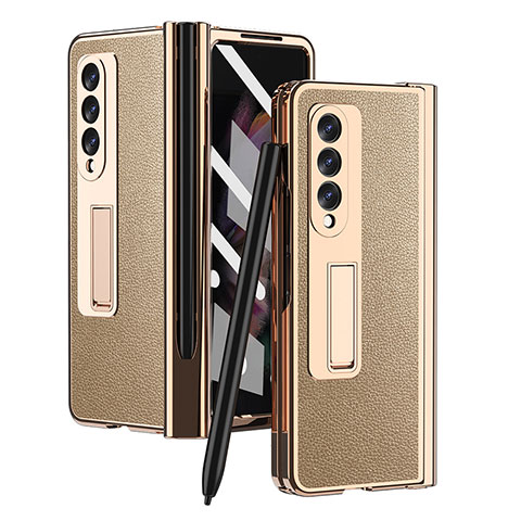 Funda Bumper Lujo Cuero y Plastico Mate Carcasa ZL4 para Samsung Galaxy Z Fold4 5G Oro