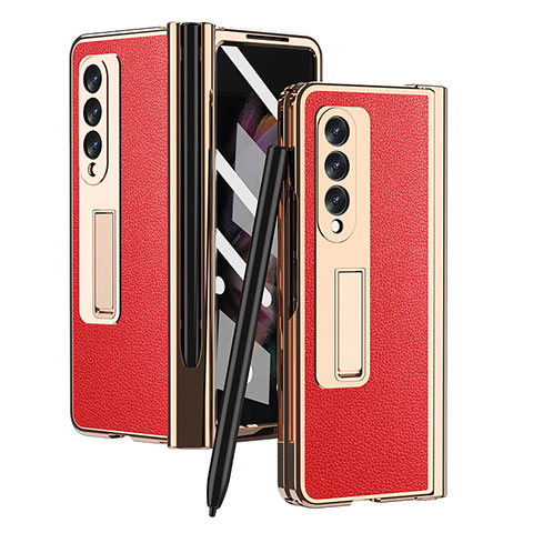 Funda Bumper Lujo Cuero y Plastico Mate Carcasa ZL4 para Samsung Galaxy Z Fold4 5G Rojo