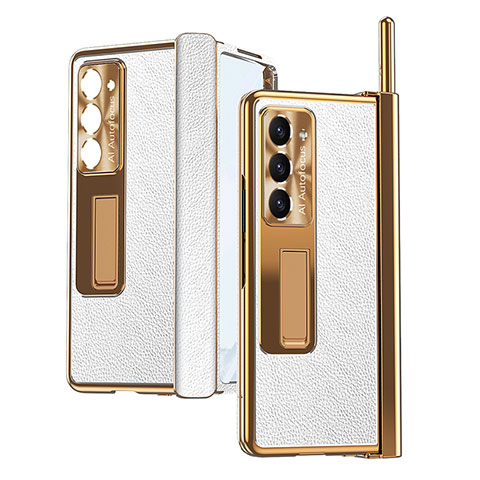 Funda Bumper Lujo Cuero y Plastico Mate Carcasa ZL4 para Samsung Galaxy Z Fold5 5G Blanco