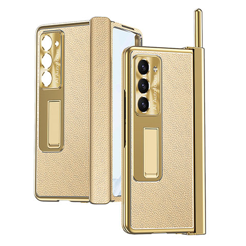 Funda Bumper Lujo Cuero y Plastico Mate Carcasa ZL4 para Samsung Galaxy Z Fold5 5G Caqui