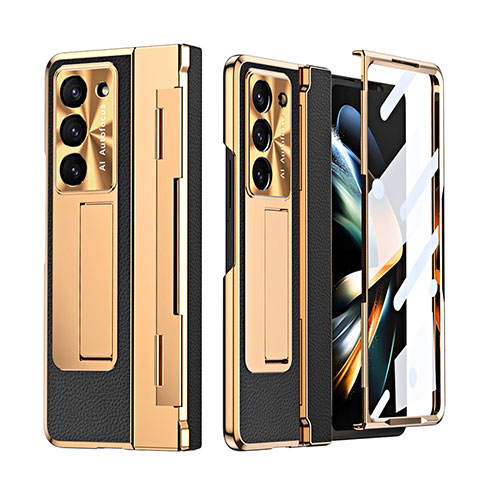 Funda Bumper Lujo Cuero y Plastico Mate Carcasa ZL4 para Samsung Galaxy Z Fold5 5G Oro y Negro