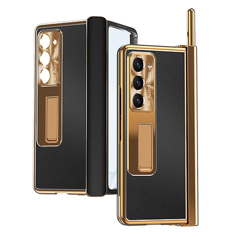 Funda Bumper Lujo Cuero y Plastico Mate Carcasa ZL4 para Samsung Galaxy Z Fold5 5G Oro y Negro