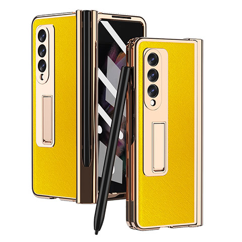 Funda Bumper Lujo Cuero y Plastico Mate Carcasa ZL5 para Samsung Galaxy Z Fold4 5G Amarillo