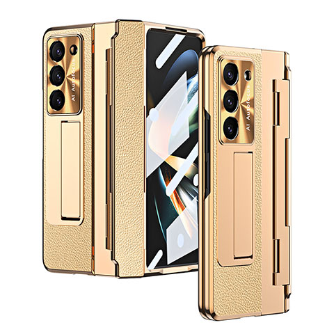 Funda Bumper Lujo Cuero y Plastico Mate Carcasa ZL5 para Samsung Galaxy Z Fold5 5G Oro