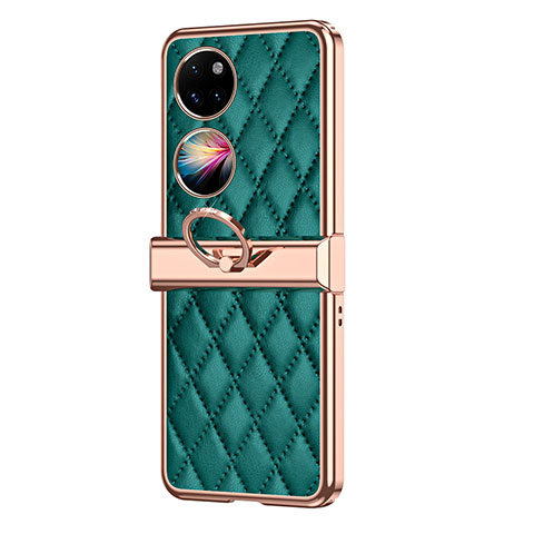 Funda Bumper Lujo Cuero y Plastico Mate Carcasa ZL6 para Huawei P50 Pocket Verde