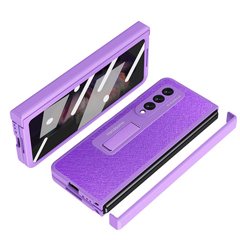 Funda Bumper Lujo Cuero y Plastico Mate Carcasa ZL7 para Samsung Galaxy Z Fold3 5G Morado