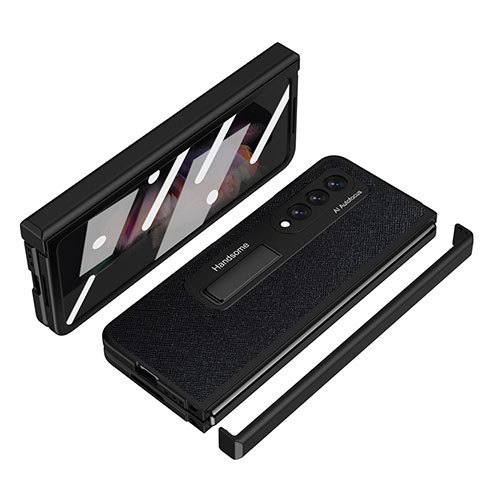 Funda Bumper Lujo Cuero y Plastico Mate Carcasa ZL7 para Samsung Galaxy Z Fold4 5G Negro