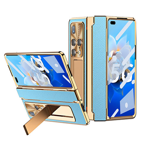 Funda Bumper Lujo Cuero y Plastico Mate Carcasa ZL8 para Huawei Mate X2 Azul