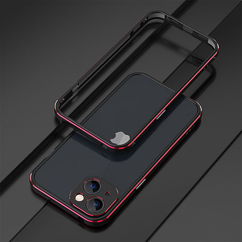 Funda Bumper Lujo Marco de Aluminio Carcasa A01 para Apple iPhone 15 Plus Rojo y Negro